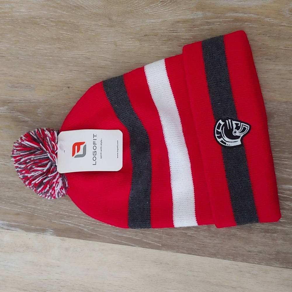 NWT Logofit 100% Acrylic Trojan Knights Red/Grey/White Beanie Hat